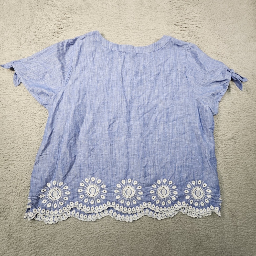 Talbots Top 3X Blue‎ Linen Blend Eyelet Embroidered Scalloped Coastal Elegance - Picture 7 of 12